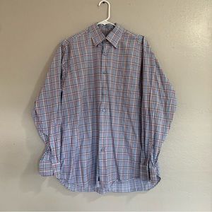 Men’s Blue Plaid Robert Talbott Classic Long Sleeve Button Up Dress Shirt